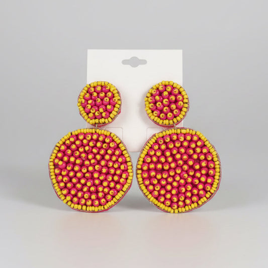 Pink & Yellow Seed Bead Summer Earrings