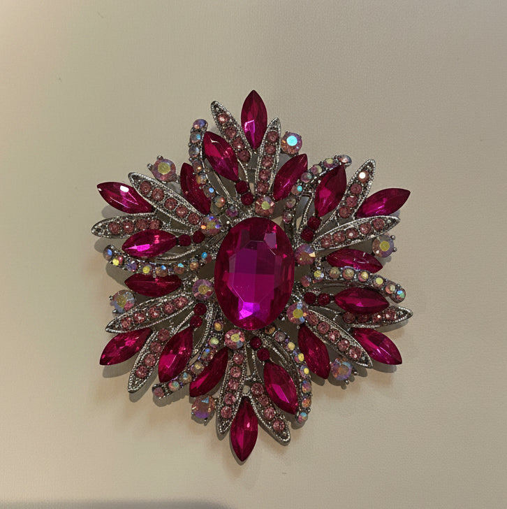 Large Sparkle Flower Statement Brooch with Necklace Hole