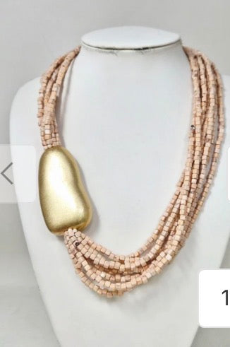 Neutral Bead Necklace with Gold Embellishment