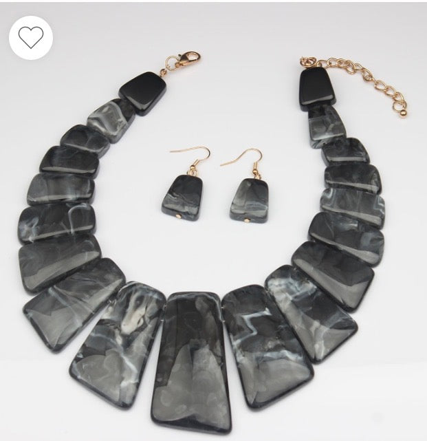 Black Marble Statement Necklace