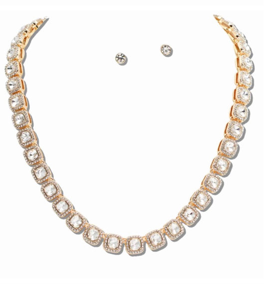 Gold Clear Tennis Necklace