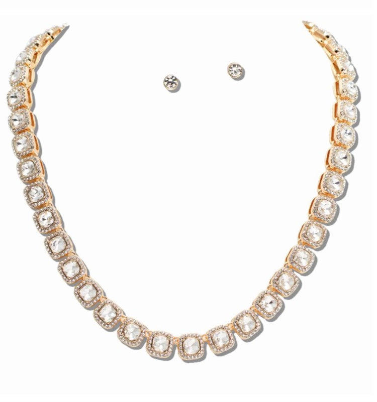 Gold Clear Tennis Necklace