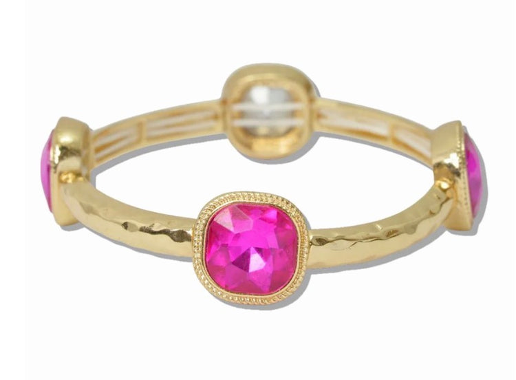 Gold Hammered Crystal Stretch Bracelet