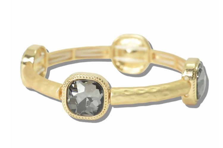 Gold Hammered Crystal Stretch Bracelet