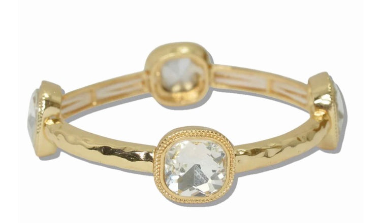 Gold Hammered Crystal Stretch Bracelet