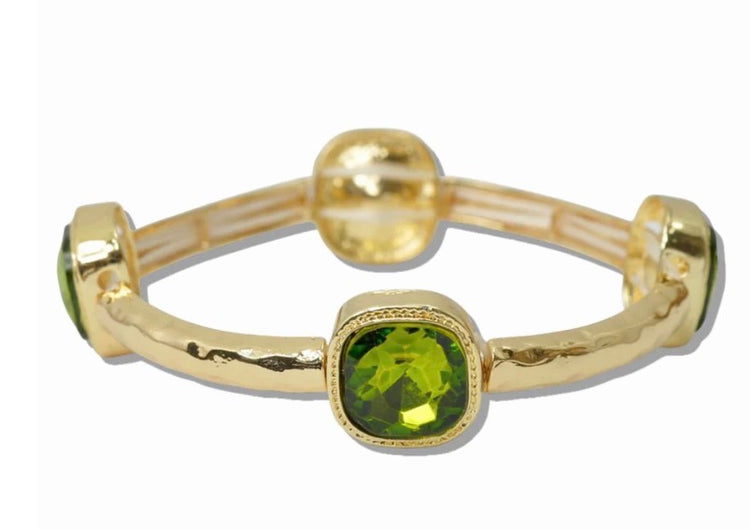 Gold Hammered Crystal Stretch Bracelet