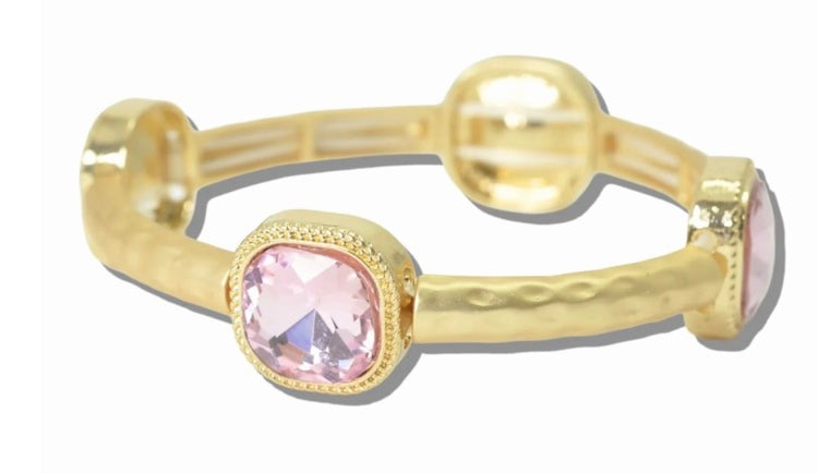 Gold Hammered Crystal Stretch Bracelet
