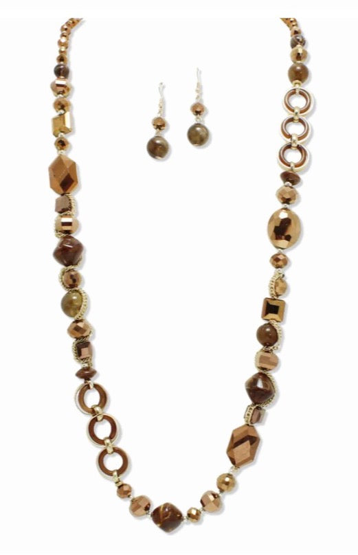 Glass Beads Semi-Precious Stones Long Necklace