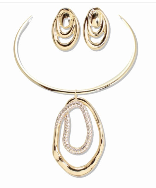 Pave Crystal Pendent Collar Cuff Necklace