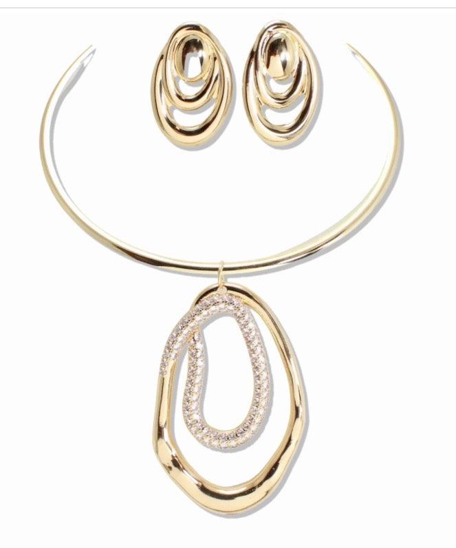 Pave Crystal Pendent Collar Cuff Necklace