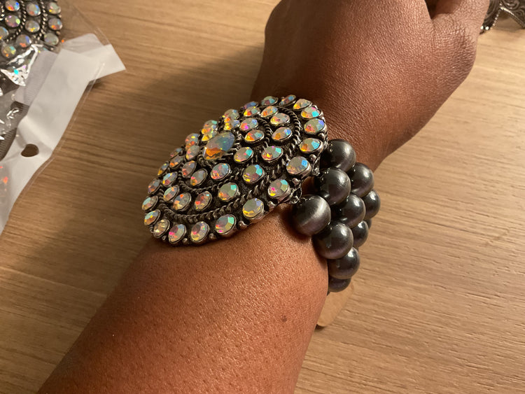 Gunmetal AB Stones Statement Stretchy Bracelet