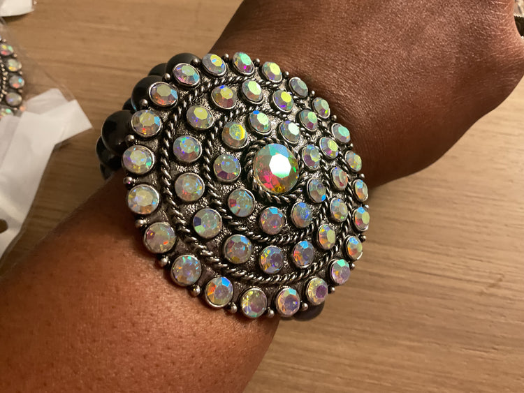 Gunmetal AB Stones Statement Stretchy Bracelet