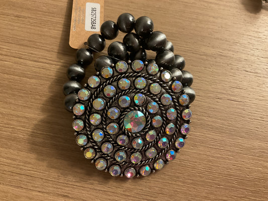 Gunmetal AB Stones Statement Stretchy Bracelet