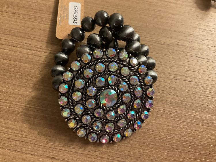 Gunmetal AB Stones Statement Stretchy Bracelet