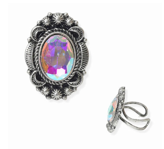 Gunmetal AB Adjustable Oval Ring