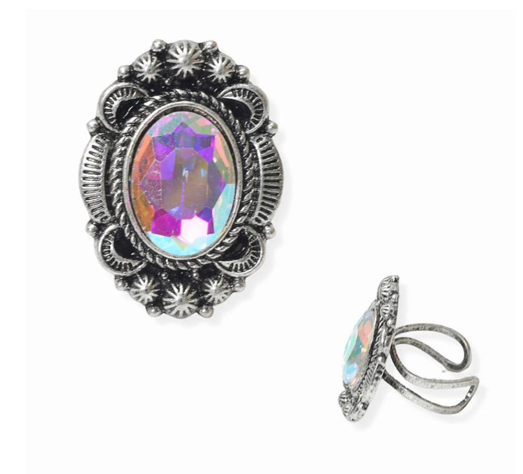 Gunmetal AB Adjustable Oval Ring
