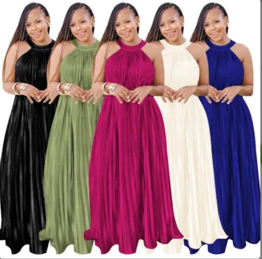Pleated Satin Maxi Dress