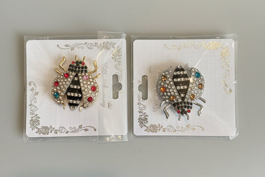 Multicolor Rhinestone Ladybug Brooch