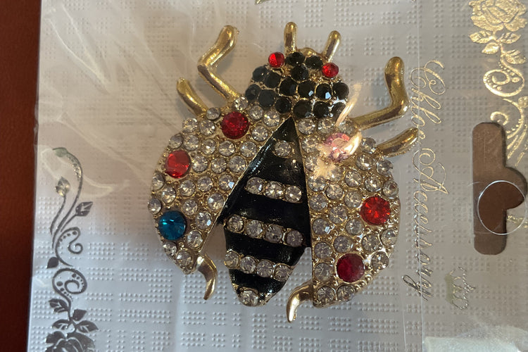 Multicolor Rhinestone Ladybug Brooch