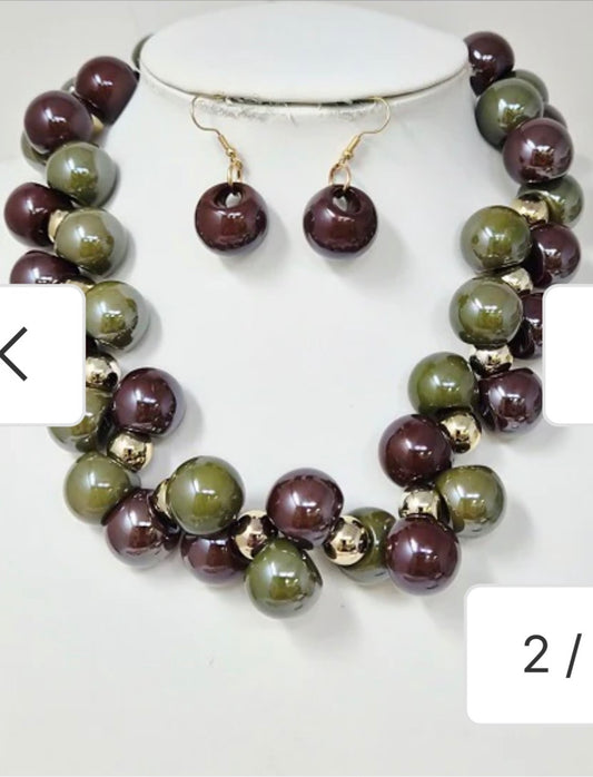 Chocolate Green Bubble Mix Necklace Set