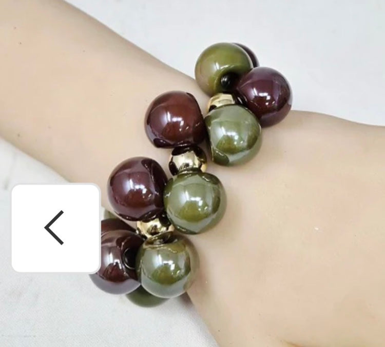 Chocolate Green Bubble Mix Stretch Bracelet