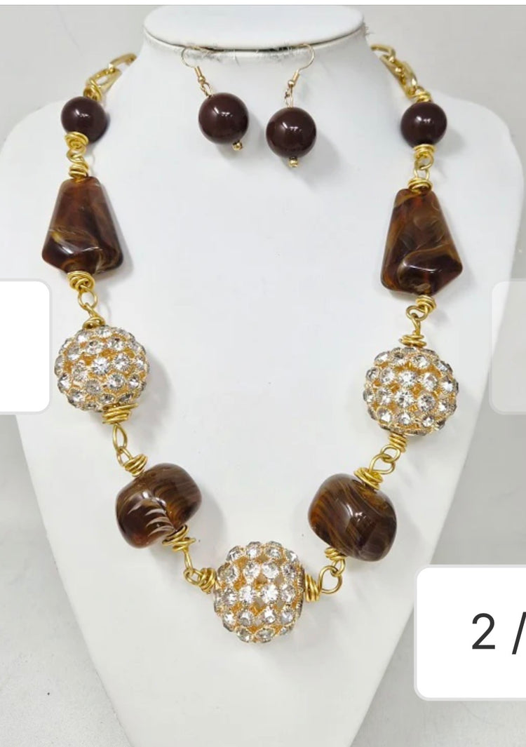 Chunky Beaded Bling Ball Statement Necklace