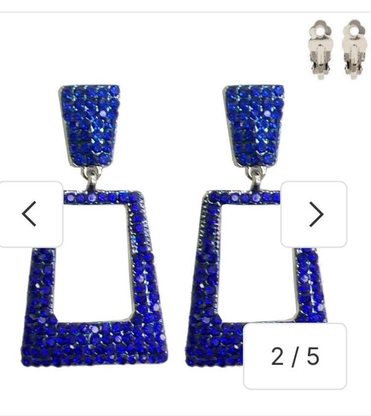 Clip-On Blue Pyramid Dangle Earrings