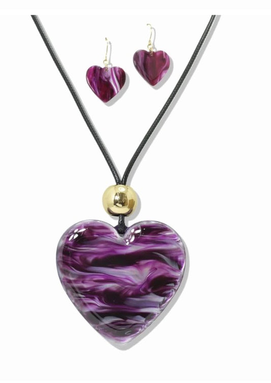 Marble Heart Long Necklace Set