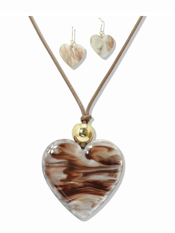 Marble Heart Long Necklace Set