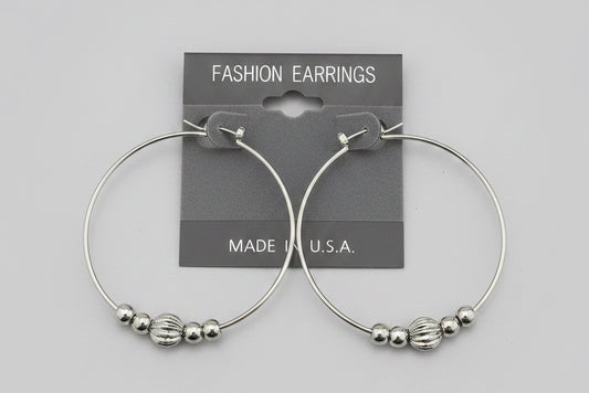 Silver Beaded Thin Hoops