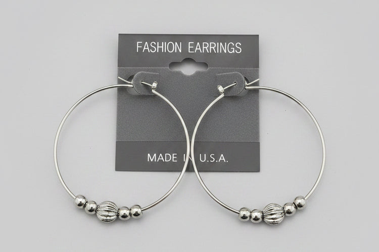 Silver Beaded Thin Hoops