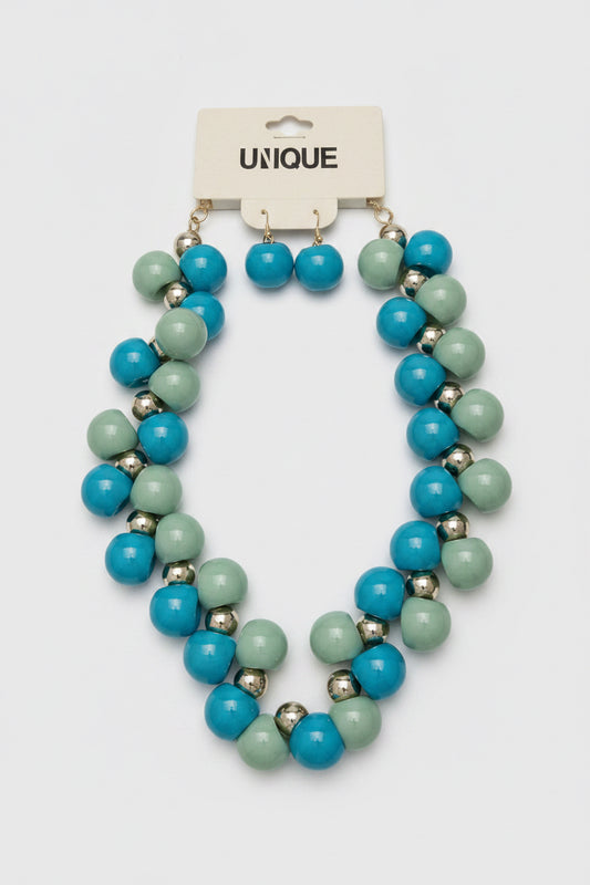 Turquoise Sage Mix Bubble Necklace Set