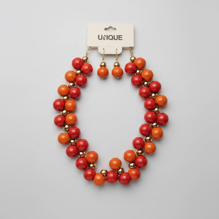 Red Orange Bubble Necklace Set