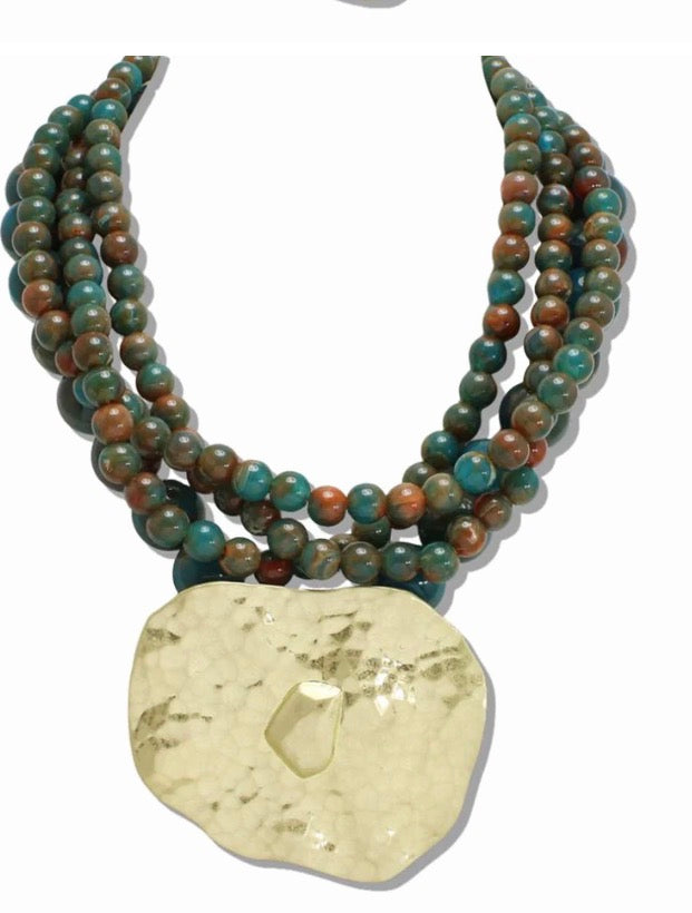 Multistrand Layer Necklace with Gold Hammered Accent