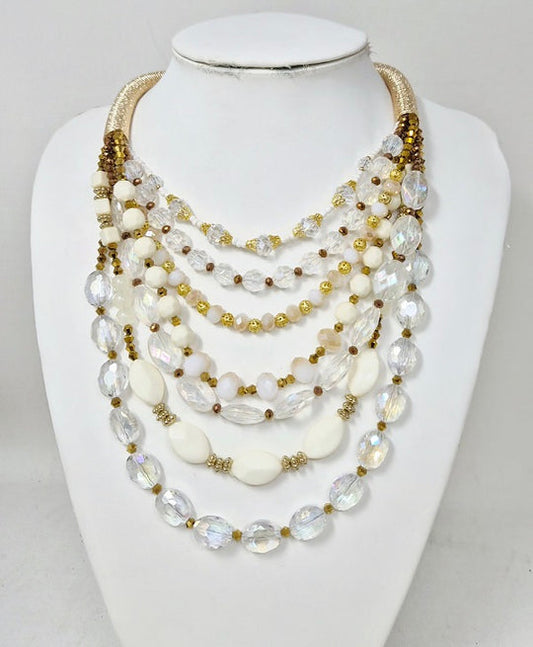 Gold Rope Wrapped Crystal AB & Gold Beaded Necklace