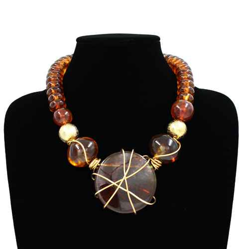 Chocolate Stone Wire Statement Necklace