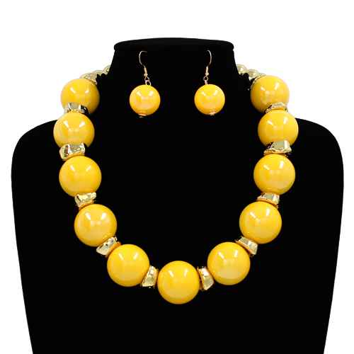Yellow Chunky Bubble Necklace with Earrings Set