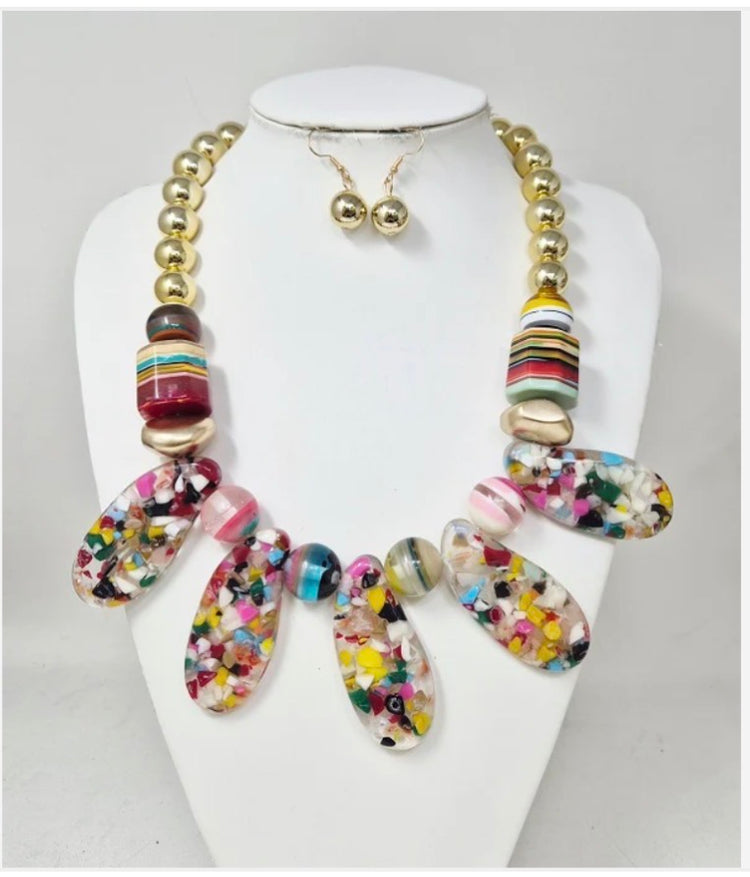 Multicolor Marble Statement Necklace