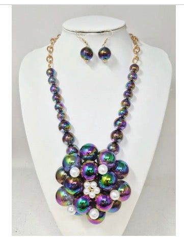 Oilspill Chunky Flower Necklace Set