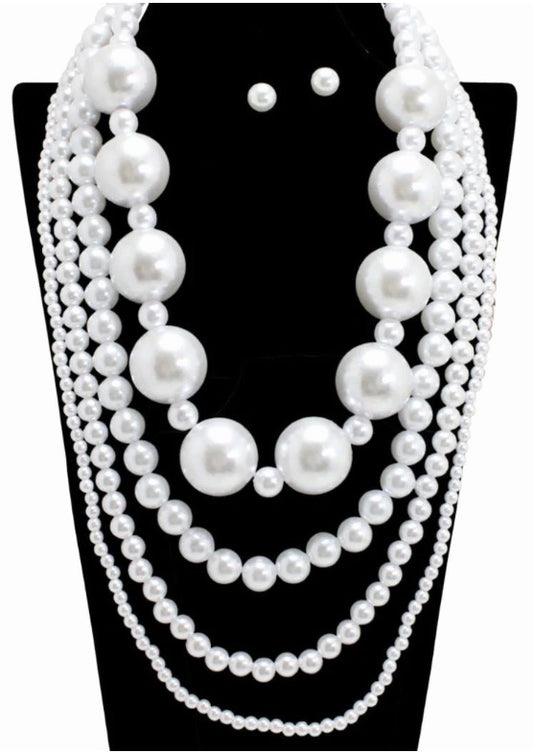 Chunky Pearl 4 Layer Statement Necklace