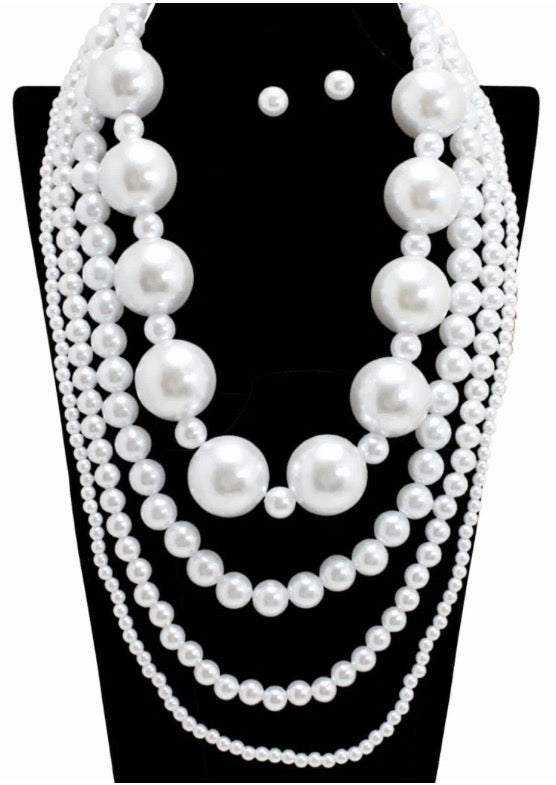 Chunky Pearl 4 Layer Statement Necklace
