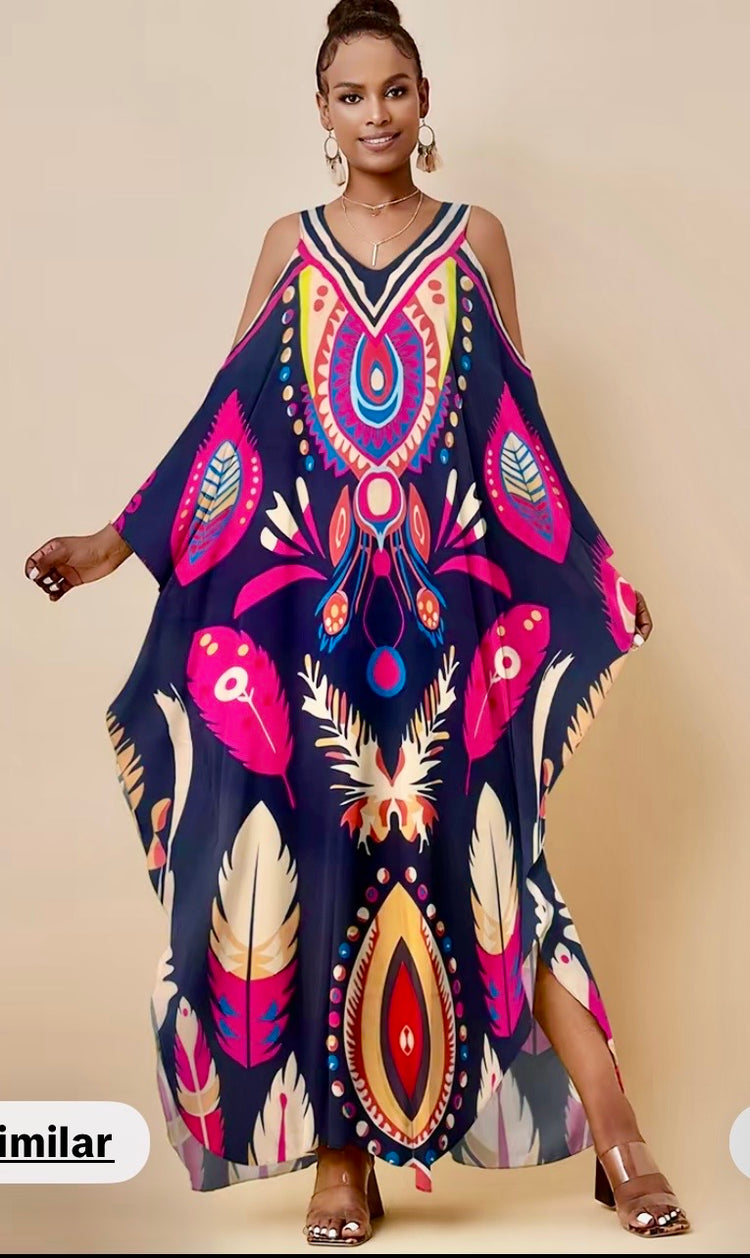 Cold Shoulder Caftan Dress