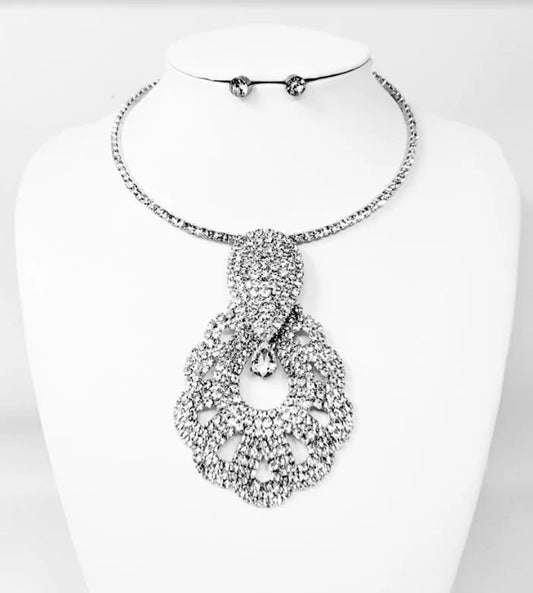 Silver Rhinestone Statement Choker Necklace