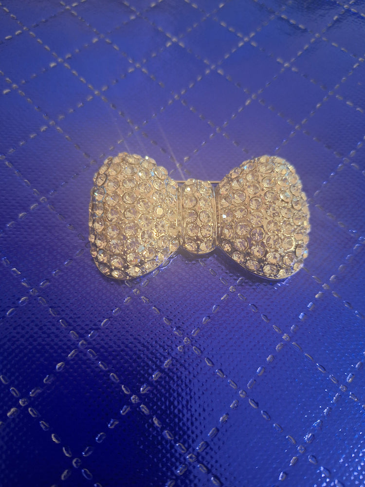 Silver Rhinestone Bow Brooch