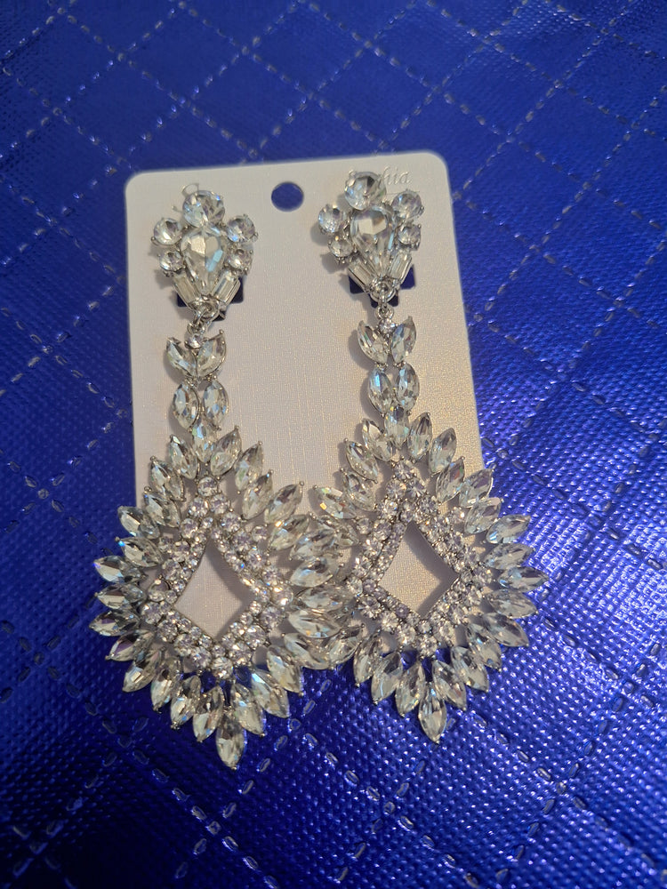 Long Sparkle Clear Clip On Earrings